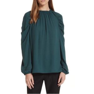 EUC brochu walker athos teal crepe blouse small